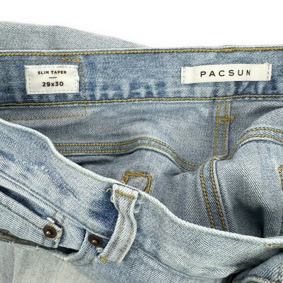 PacSun Mens Slim Fit Tapered Leg Light Ripped Distressed Jeans Light Wash 29x30* - Picture 12 of 13
